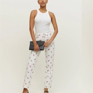 Reformation Cherries Embroidered High Rise Straight Jeans